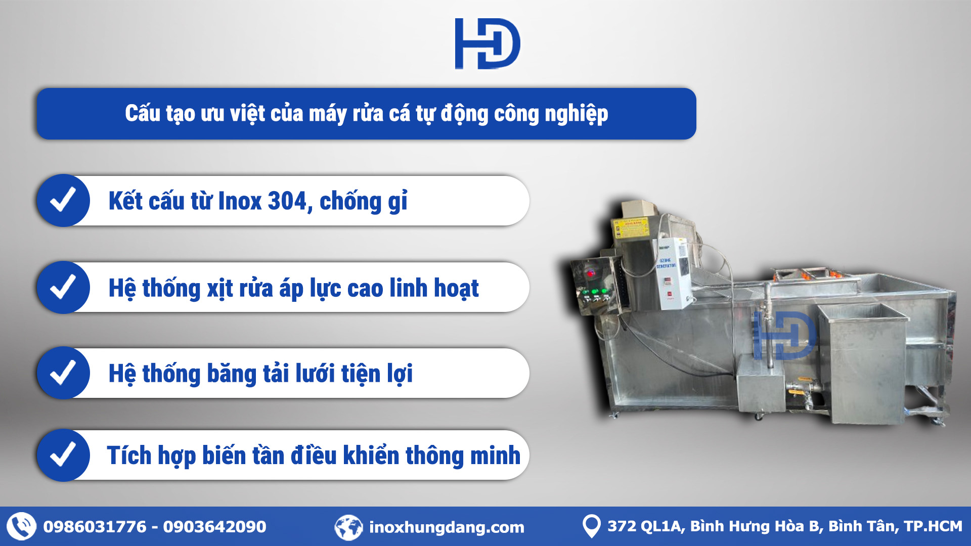 Cấu tạo ưu việt của máy rửa cá tự động công nghiệp 200kg