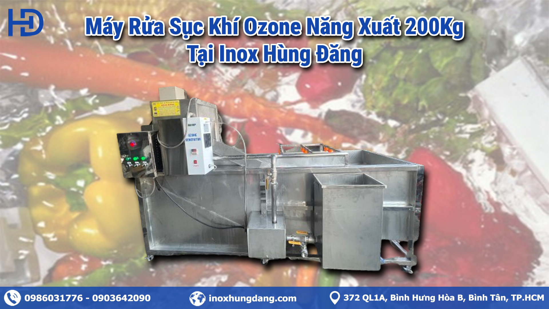 Máy Rửa Sục Khí Ozone Năng Xuất 200Kg Được Sản Xuất Tại Inox Hùng Đăng