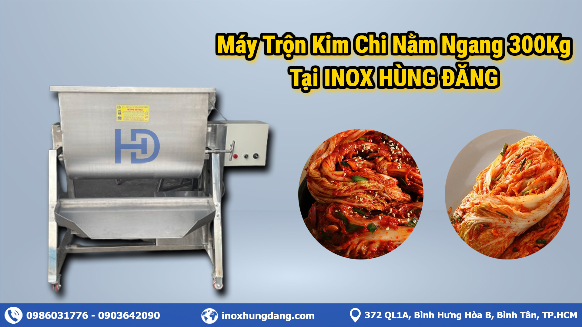 Inox Hùng Đăng là đơn vị chuyên sản xuất Máy trộn kim chi nằm ngang 300kg tại TP.HCM